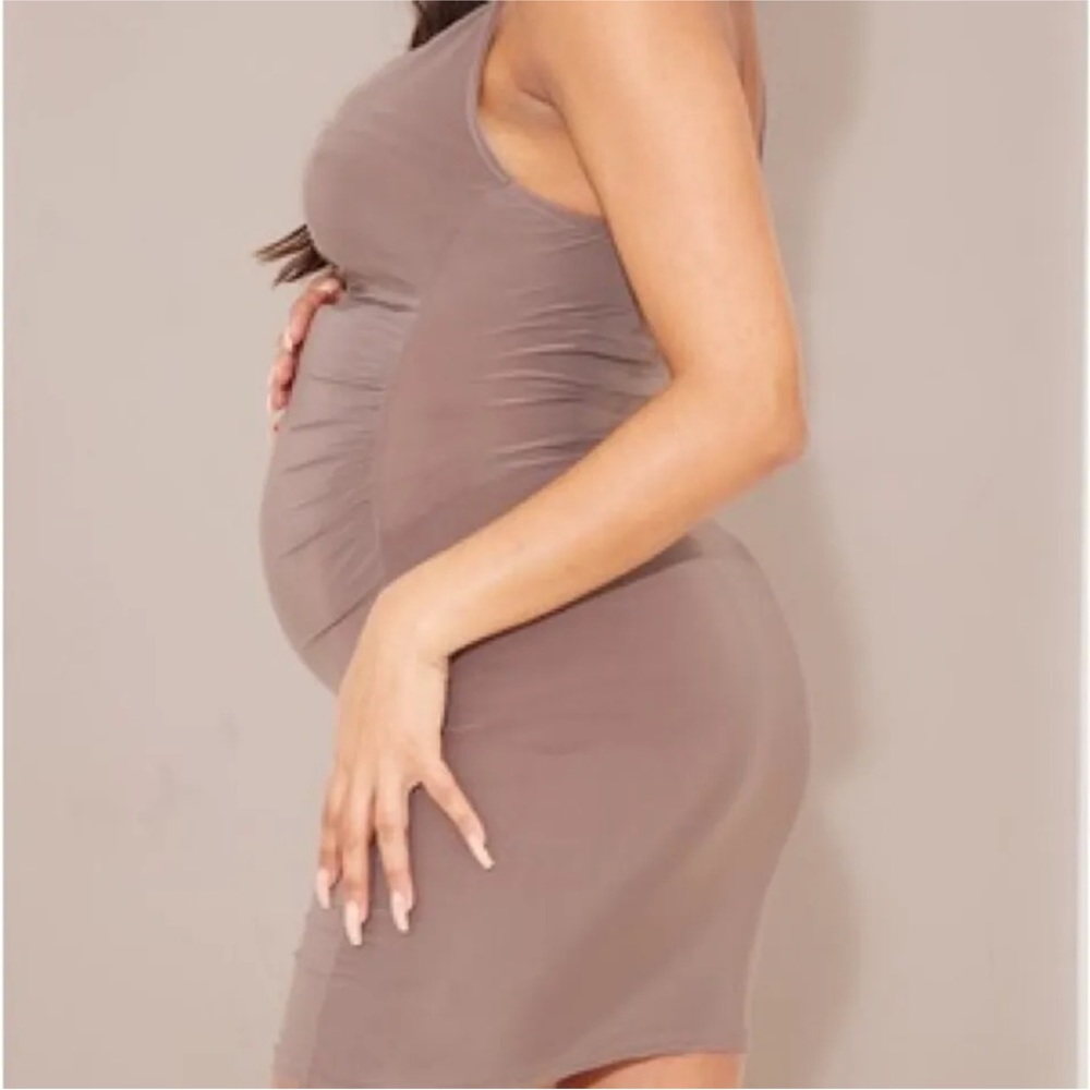 Pretty Little Thing Maternity Spaghetti Strap Cowl Draped Dress Brown Women’s 6